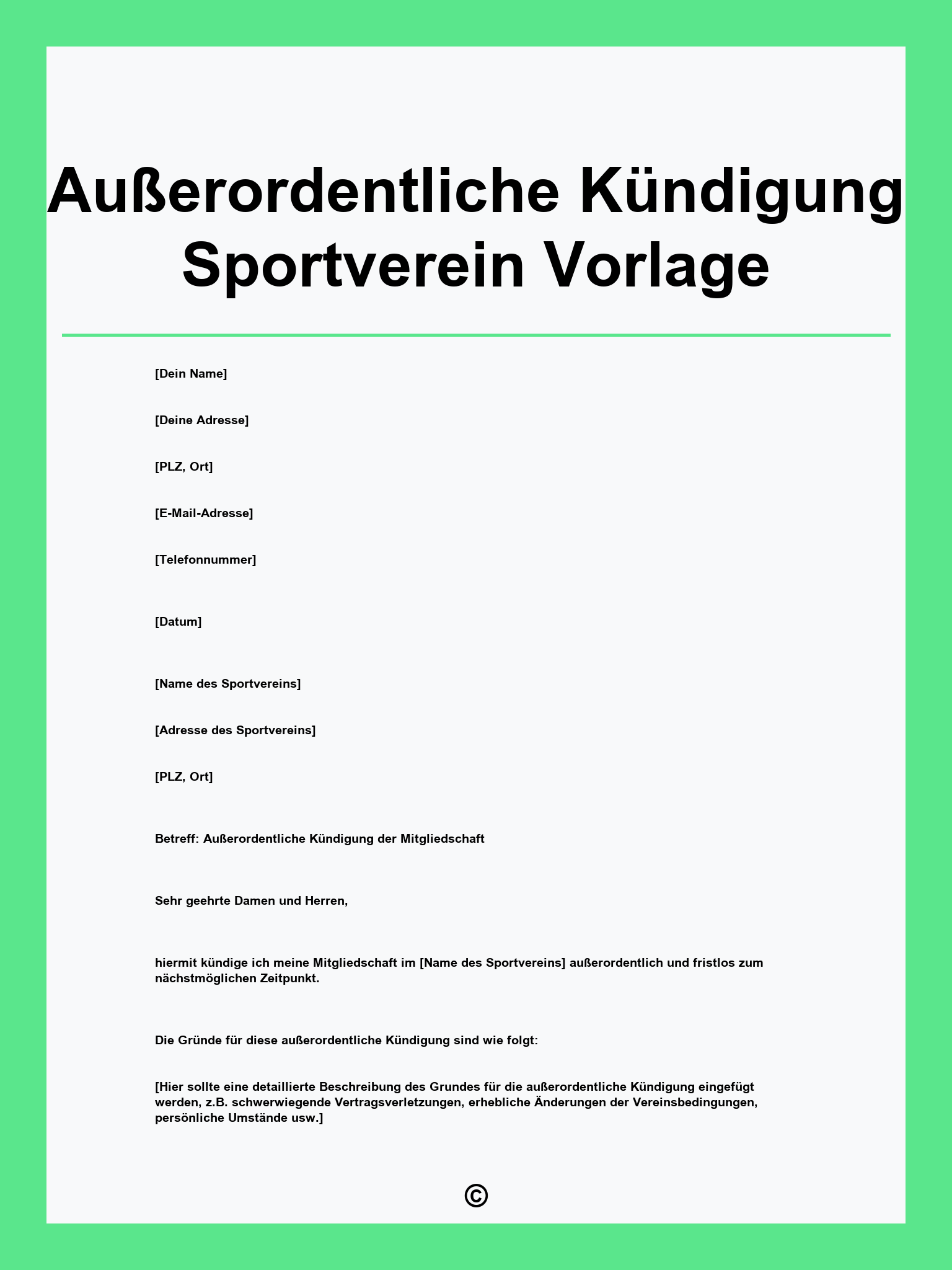Außerordentliche Kündigung Sportverein Vorlage