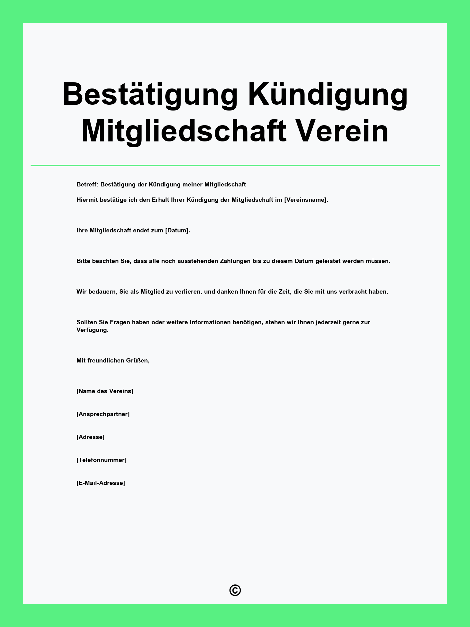 Bestätigung Kündigung Mitgliedschaft Verein
