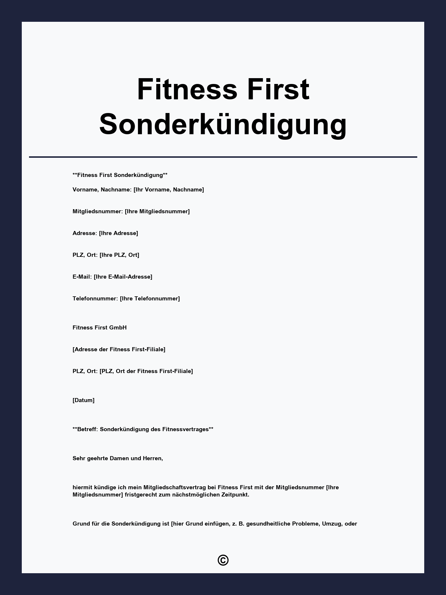 Fitness First Sonderkündigung