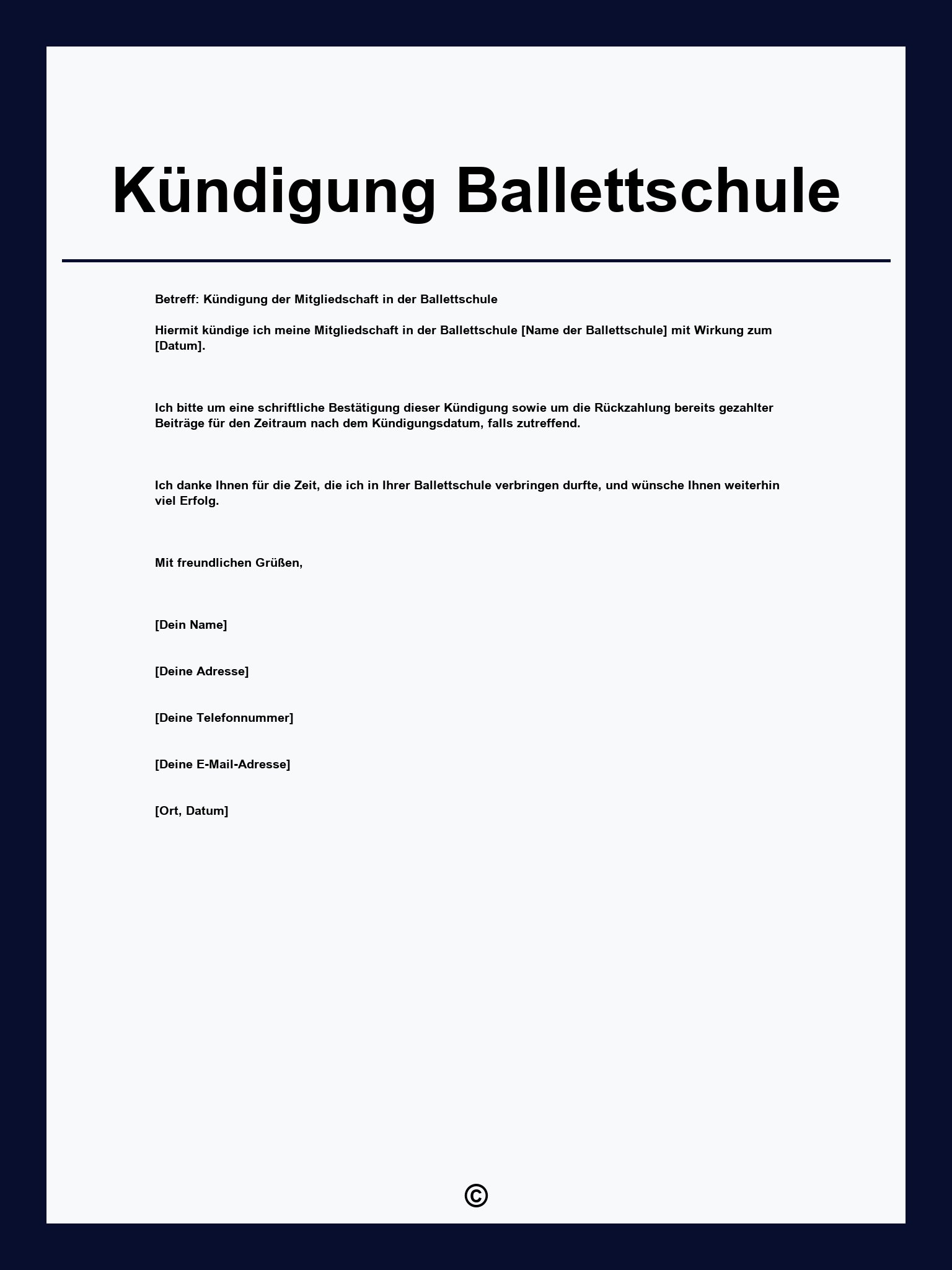 Kündigung Ballettschule