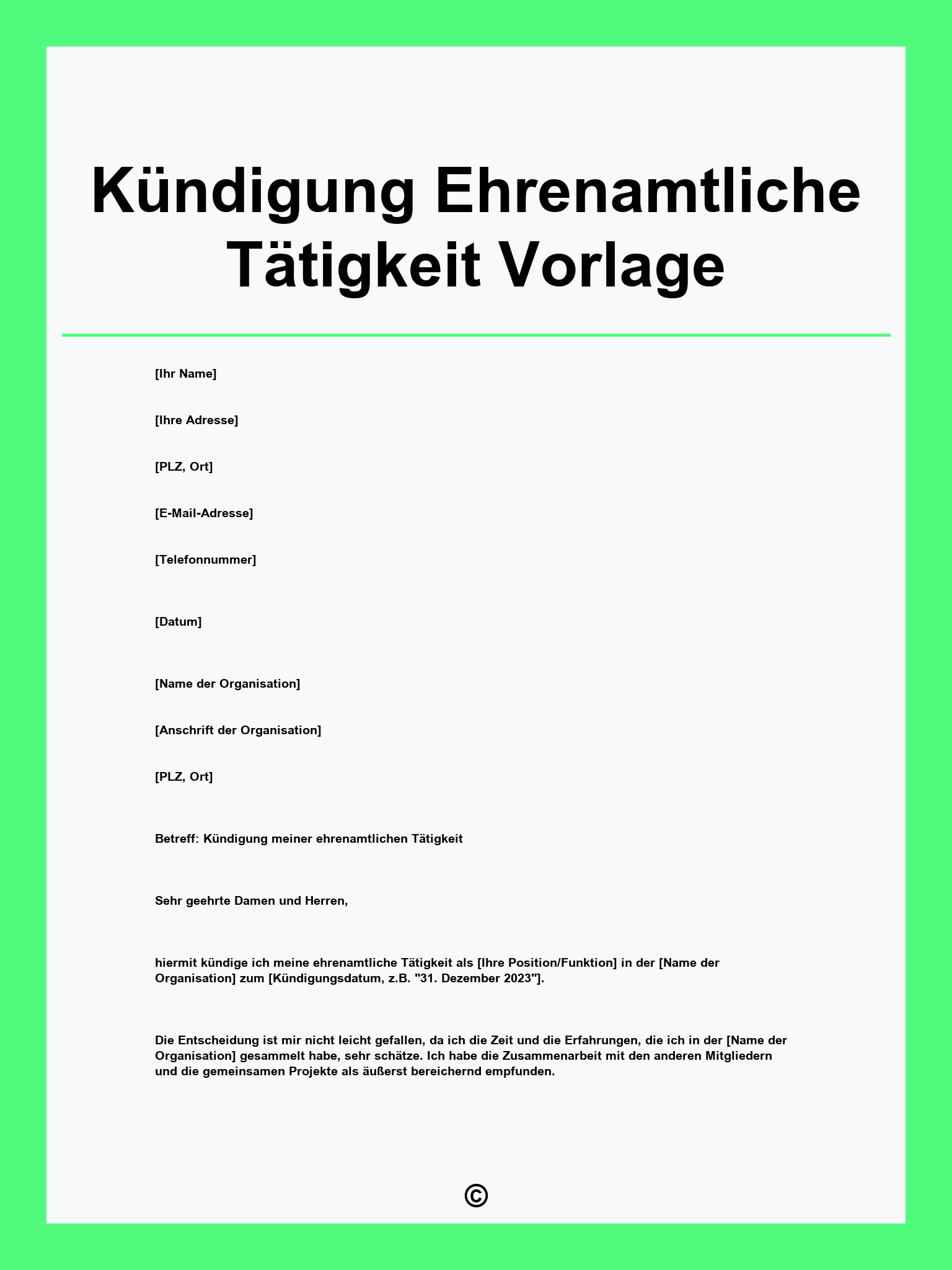 Kündigung Ehrenamtliche Tätigkeit Vorlage