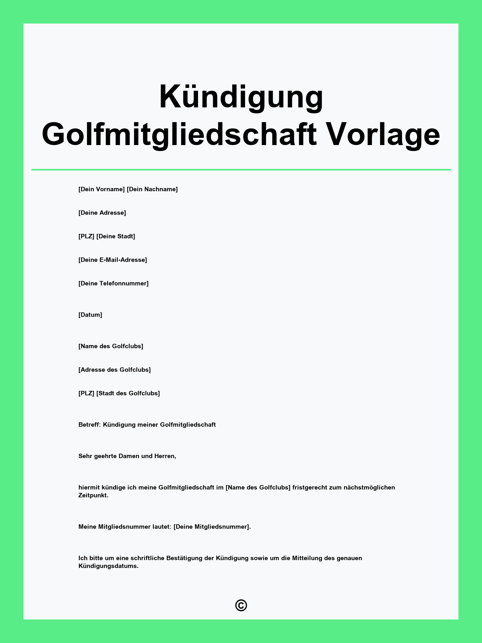 Kündigung Golfmitgliedschaft Vorlage