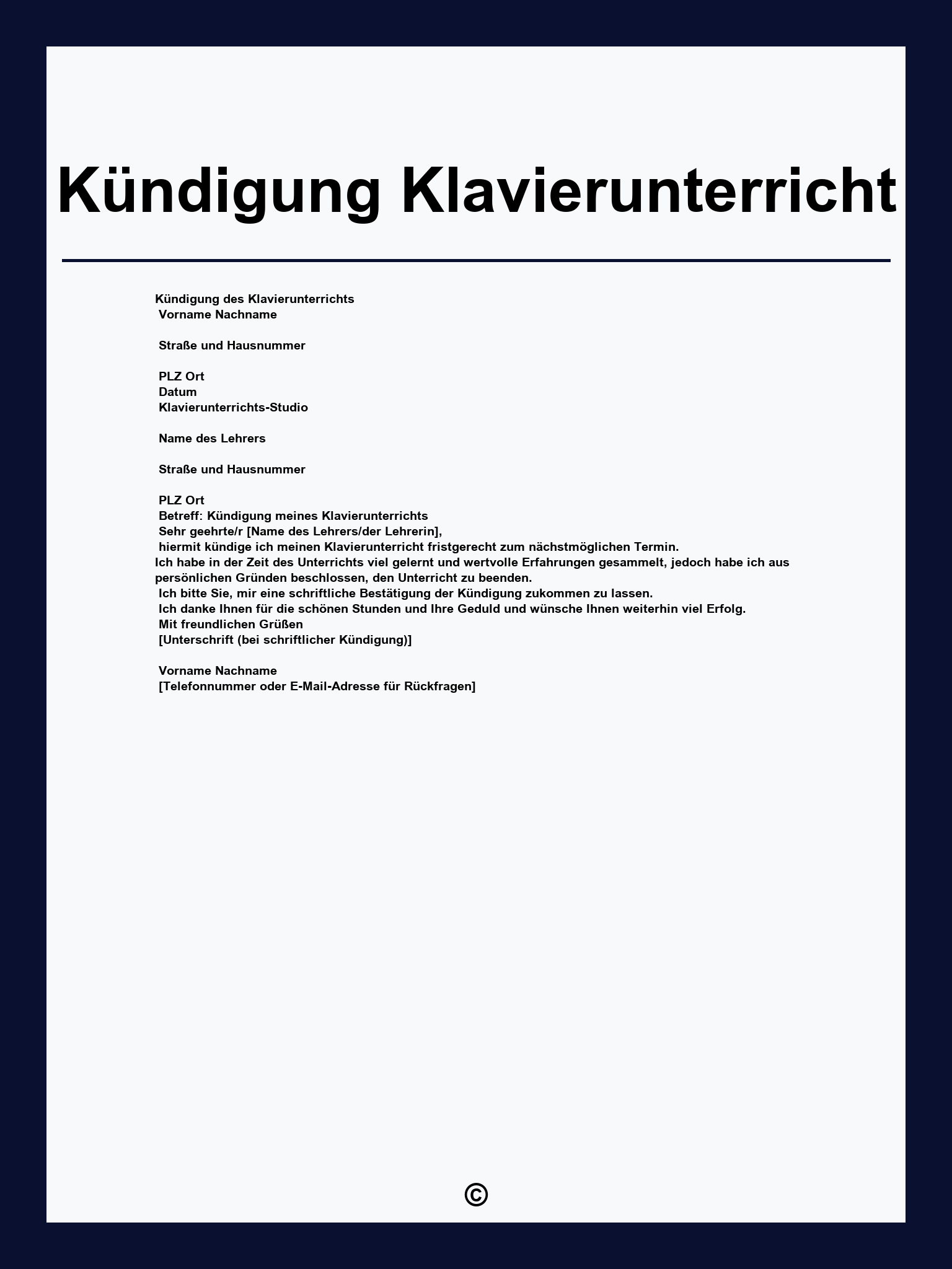 Kündigung Klavierunterricht