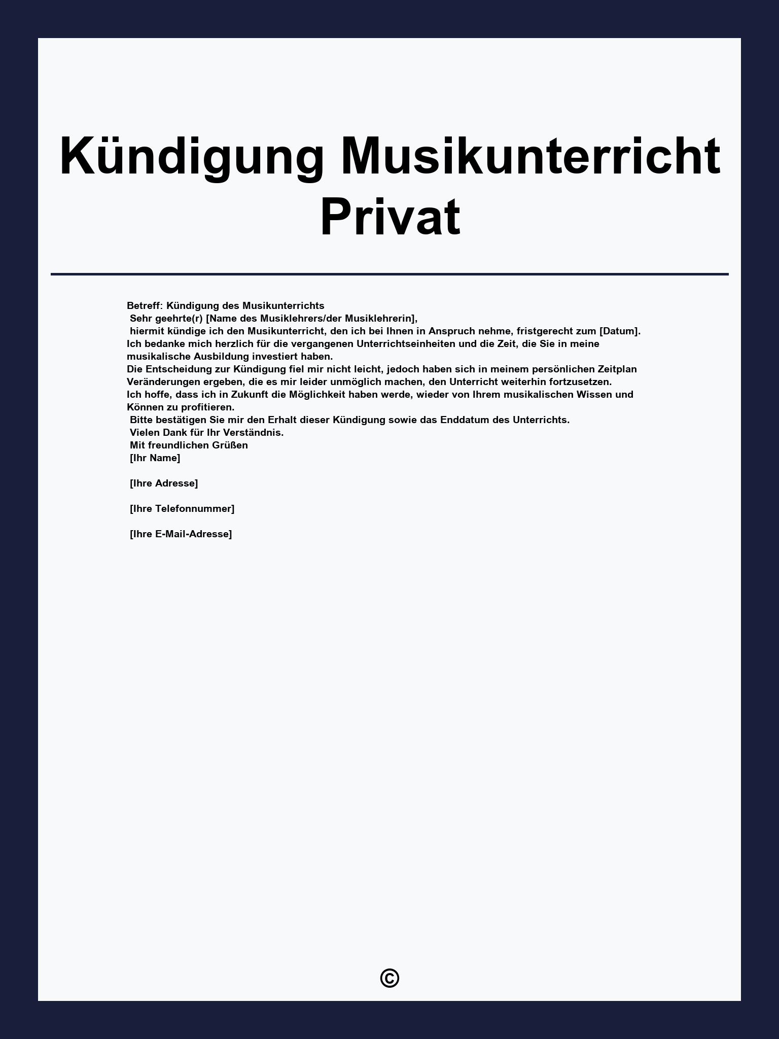 Kündigung Musikunterricht Privat