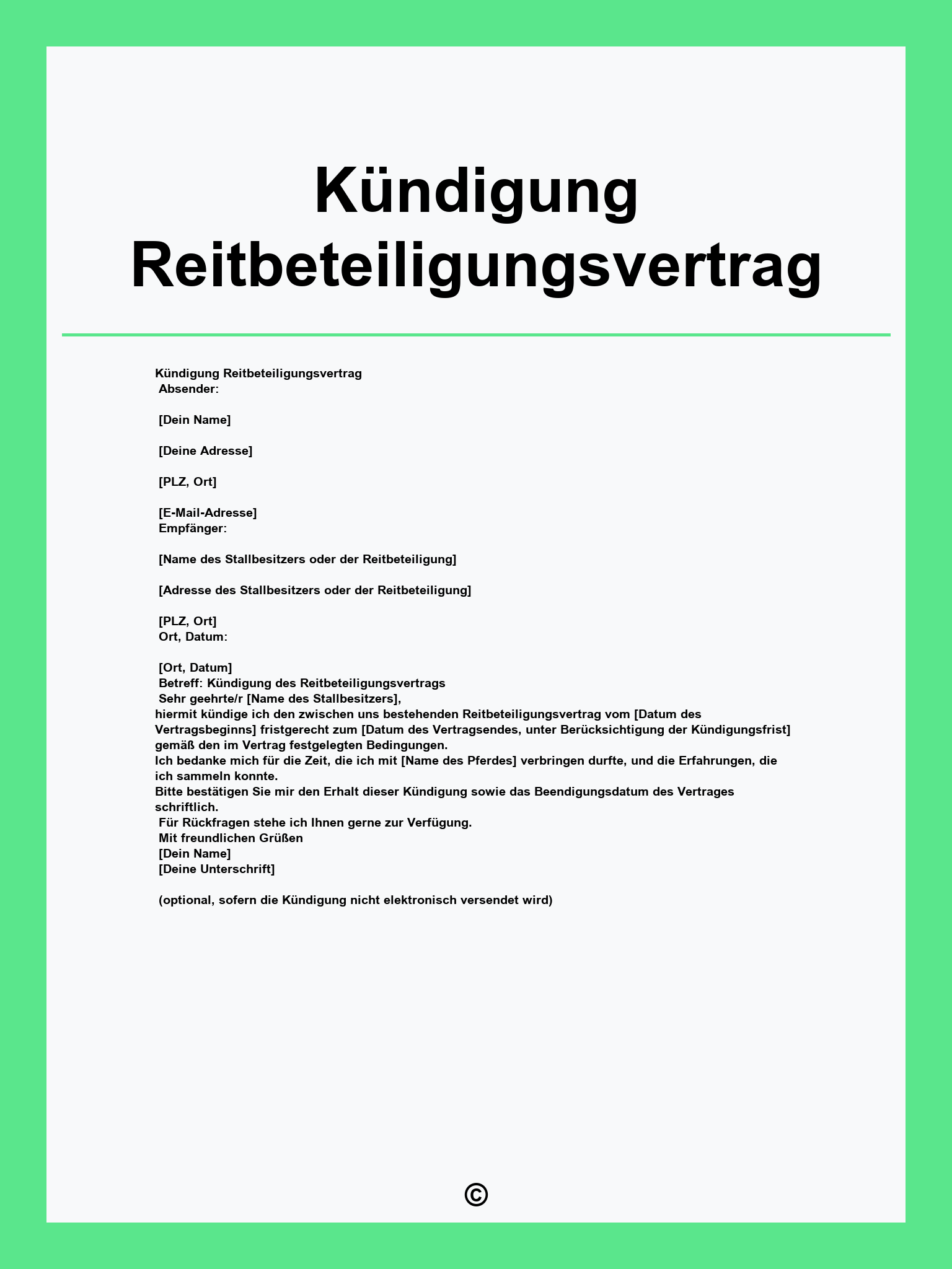 Kündigung Reitbeteiligungsvertrag