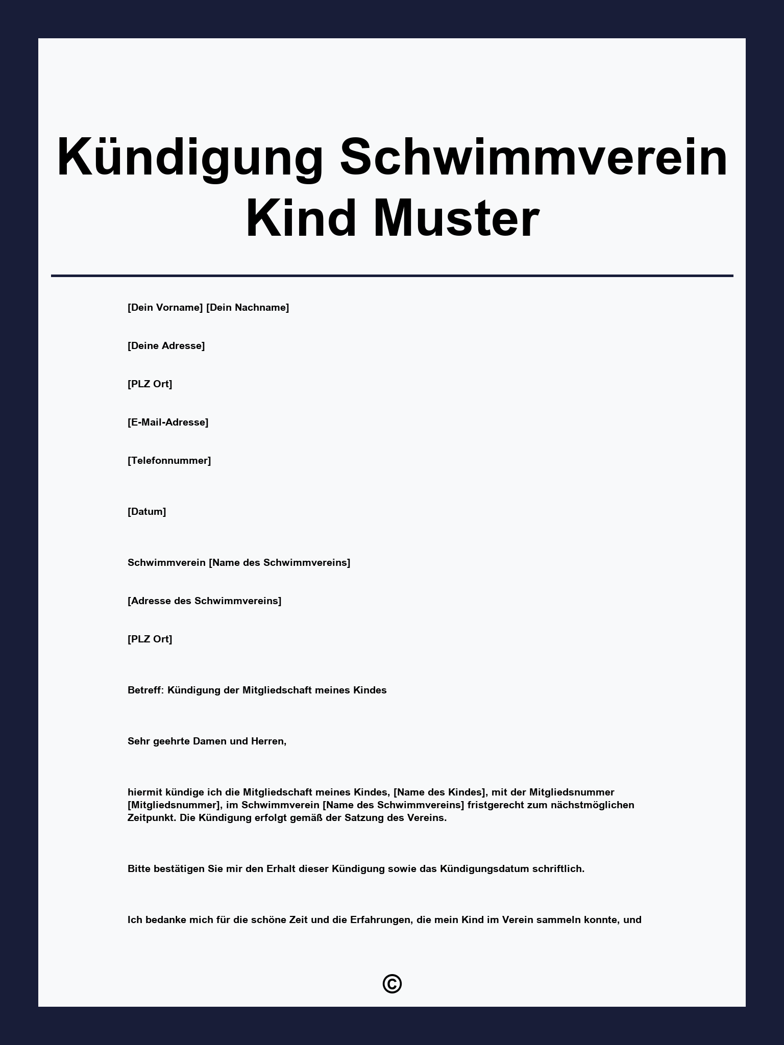 Kündigung Schwimmverein Kind Muster