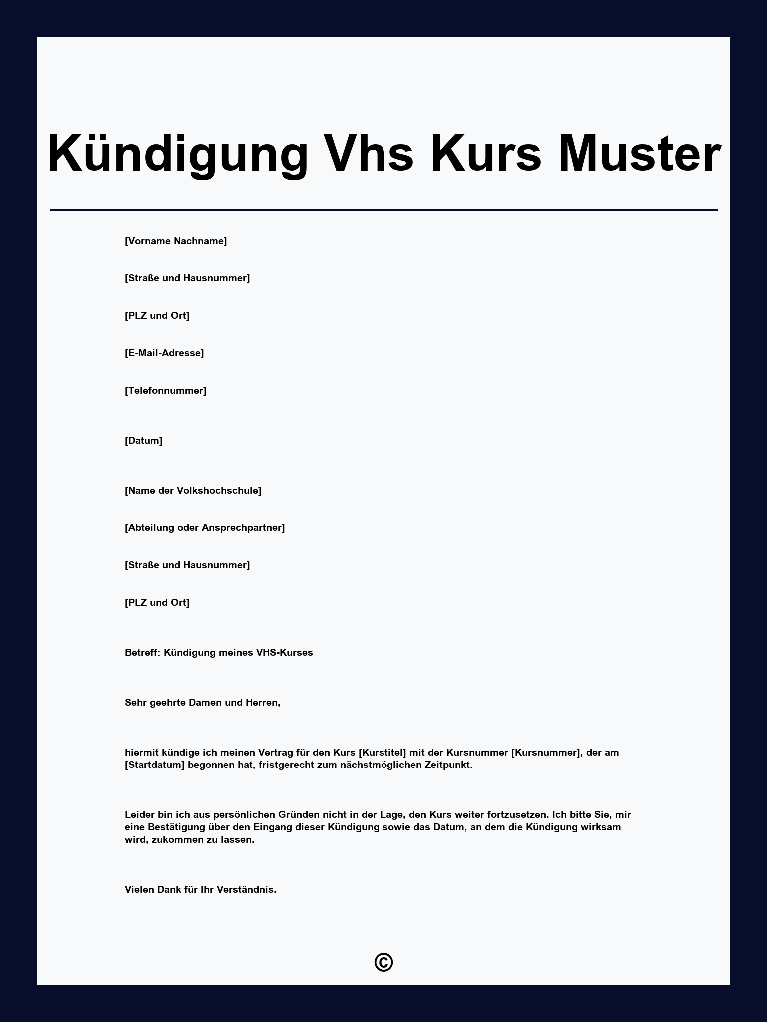 Kündigung Vhs Kurs Muster
