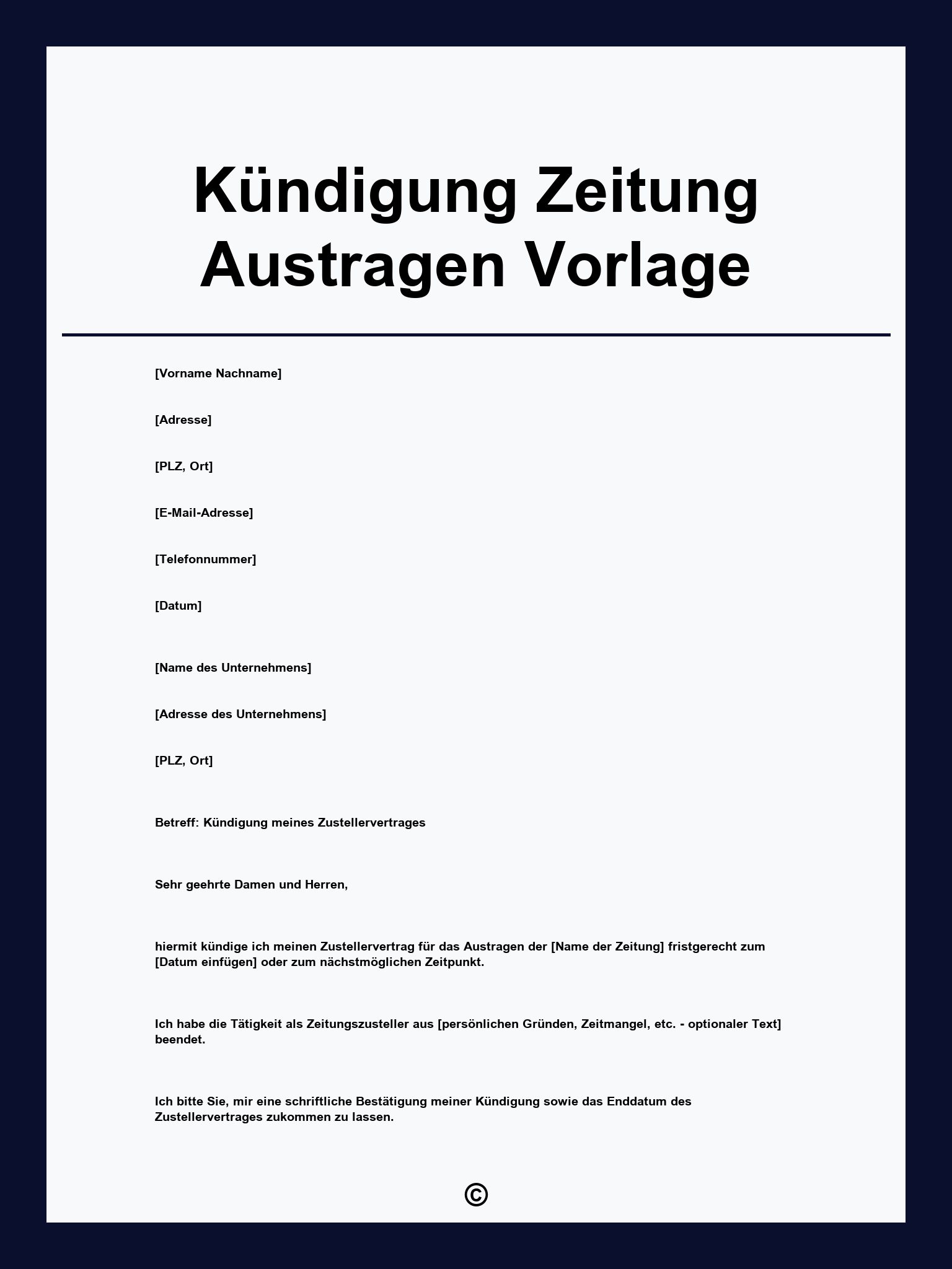 Kündigung Zeitung Austragen Vorlage