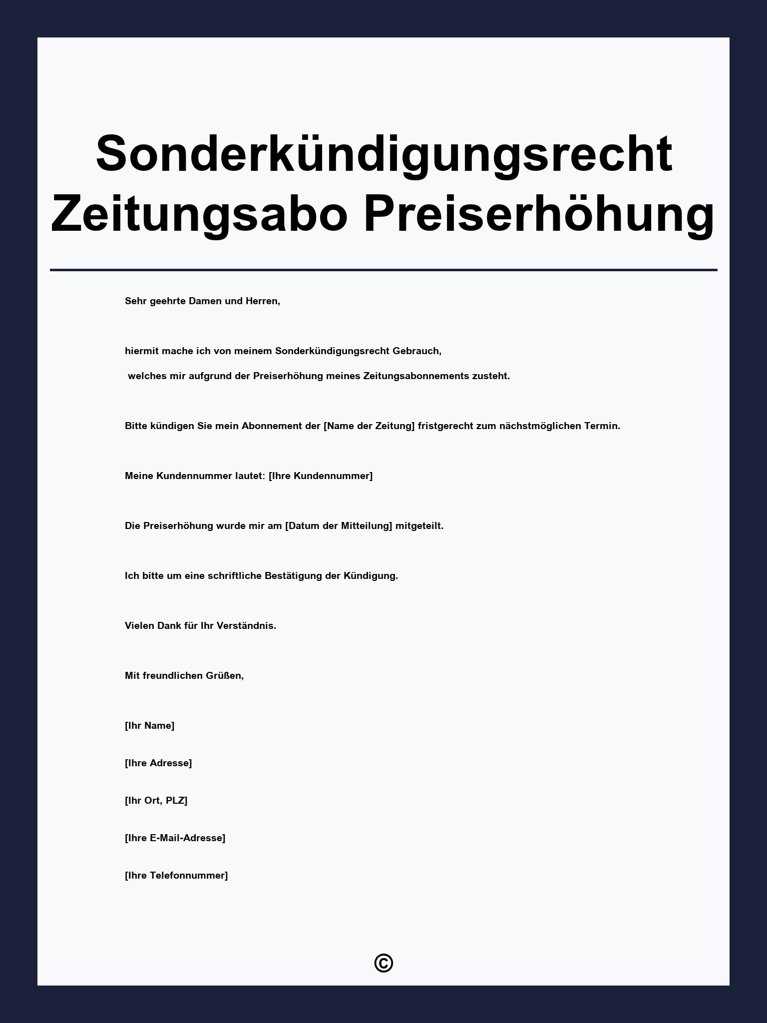 Sonderkündigungsrecht Zeitungsabo Preiserhöhung