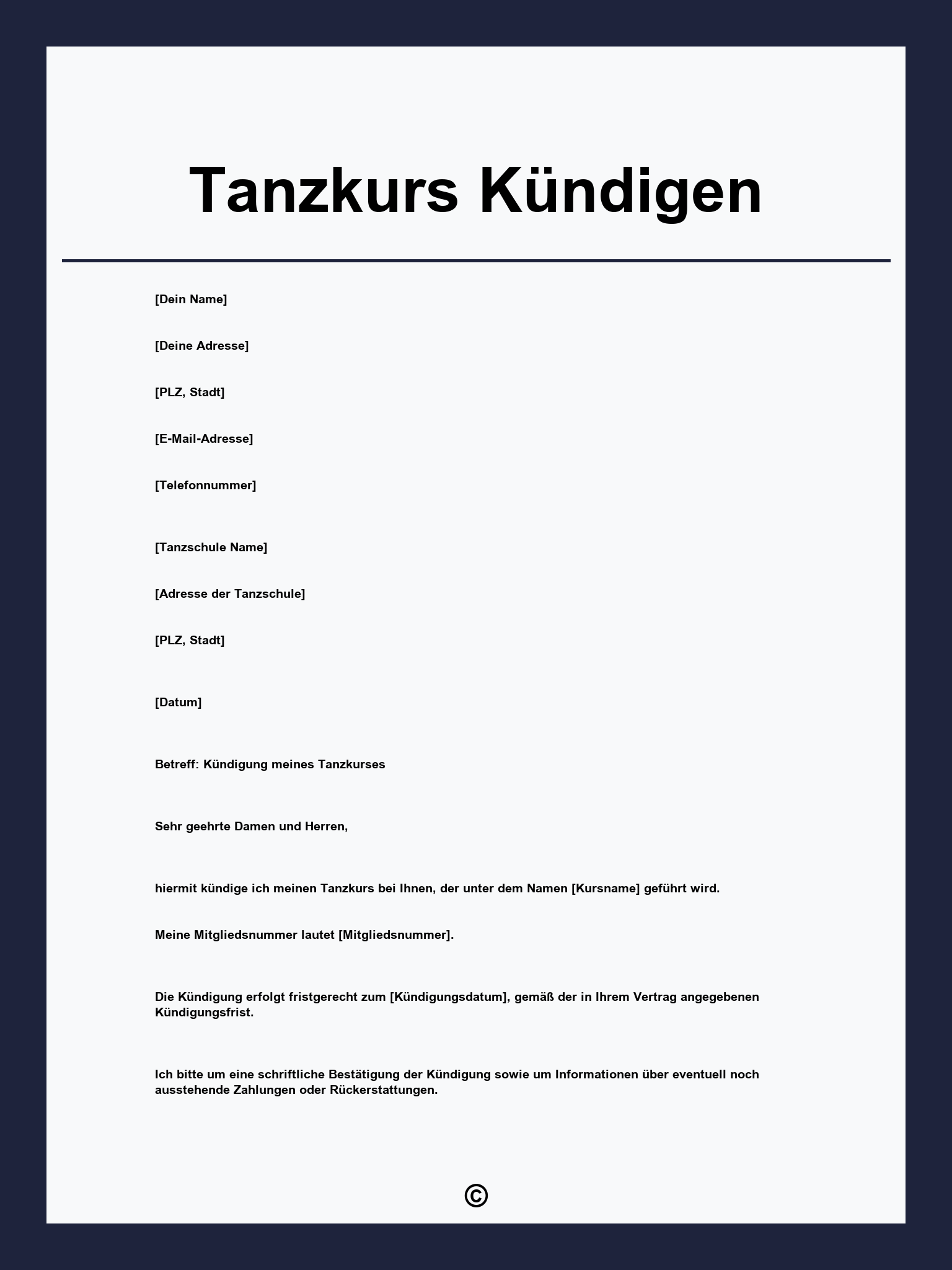 Tanzkurs Kündigen