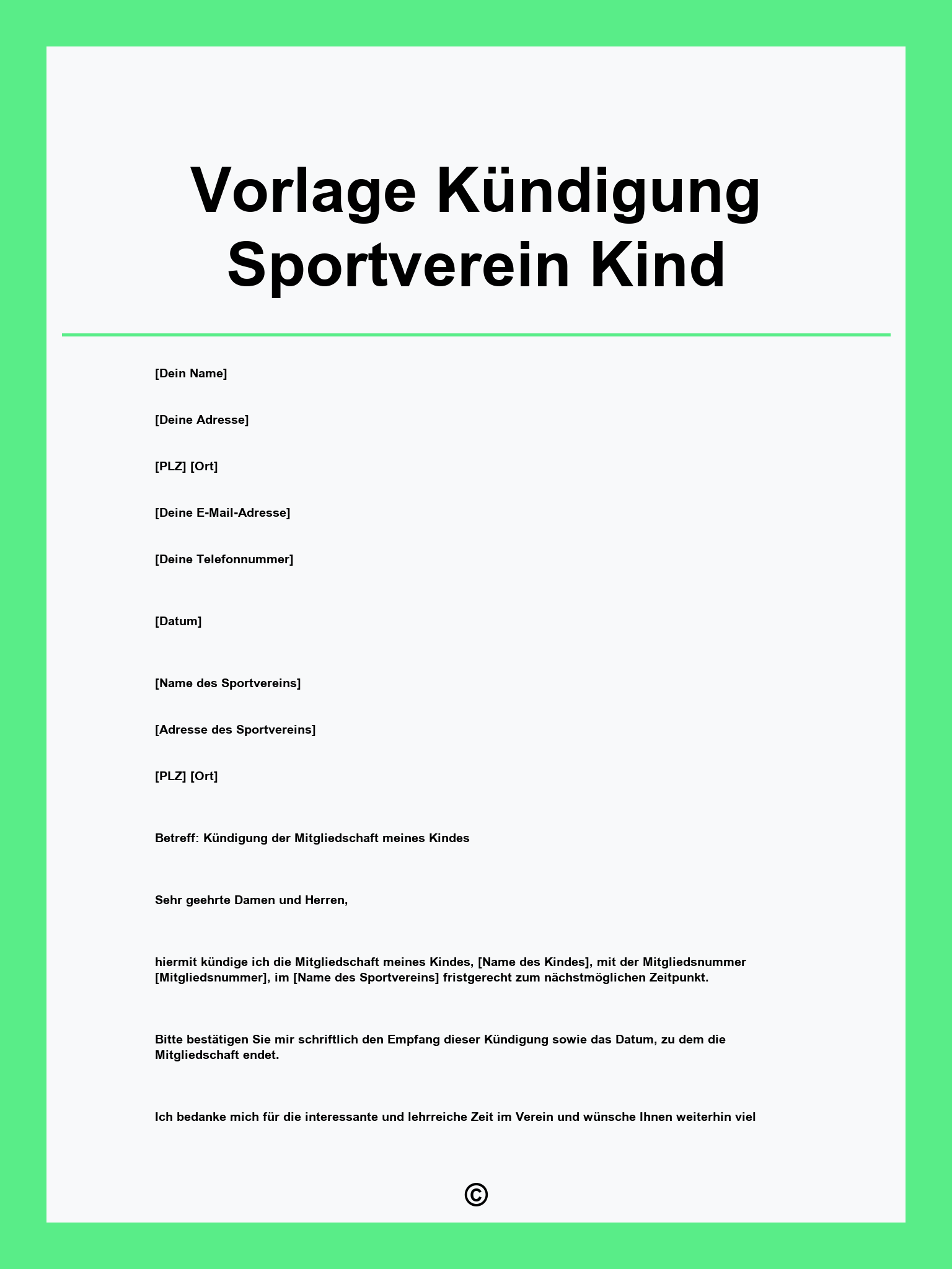 Vorlage Kündigung Sportverein Kind
